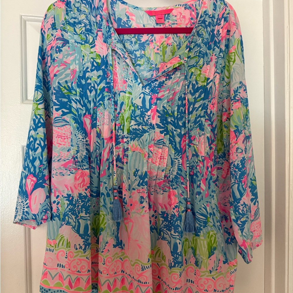 Lilly Pulitzer Blue and Pink Floral Tunic